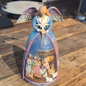 Jim Shore Angel Nativity Scene Music Box- Blue and Pink O Holy Night